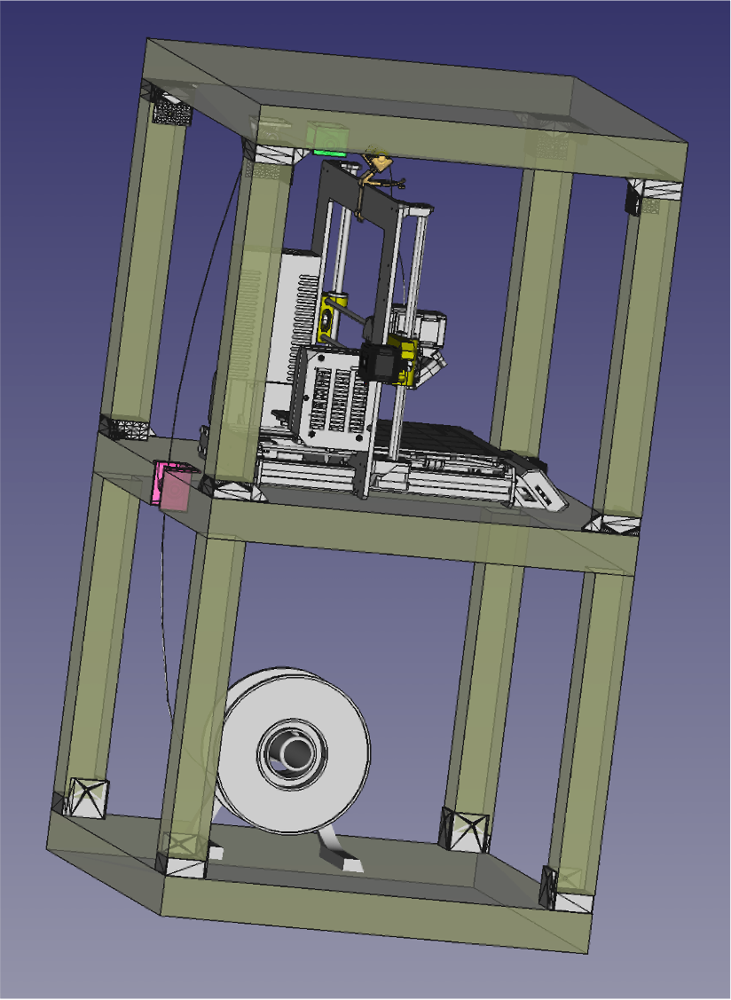 A prusa MK3S enclosure with the spool set below the printer and not above.