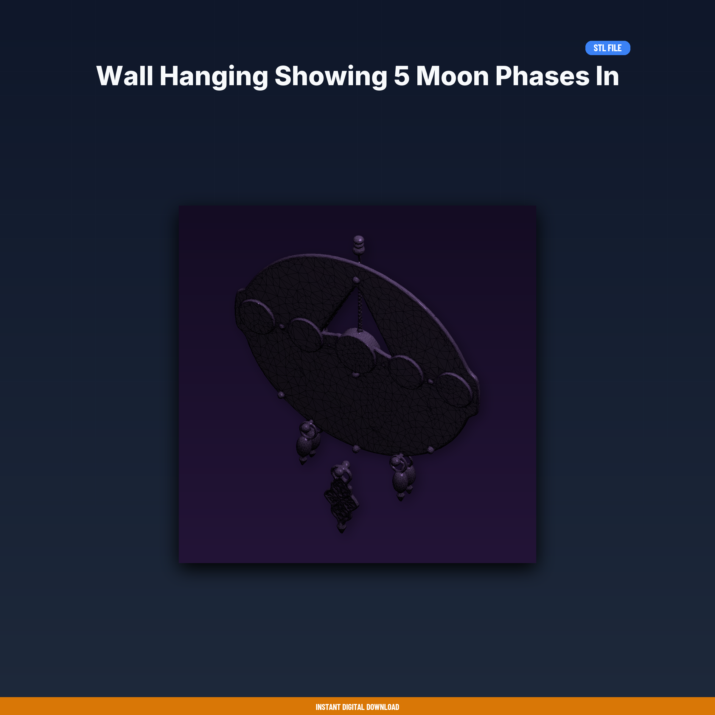 Wall Hanging Showing 5 Moon Phases In A Row, Minimal Design, Flat Back - 3D Printable STL File