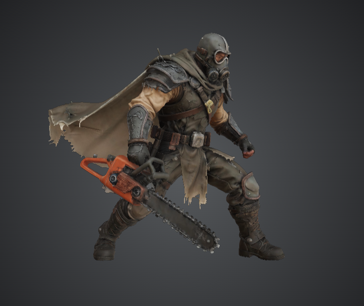 Post-Apocalyptic Raider STL – Gas Mask Chainsaw Warrior 3D Printable Miniature — thumbnail 3