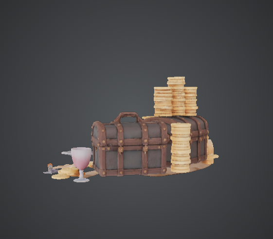 Treasure Chest Loot Scene – Gold Coins, Map and Weapons Display Diorama — thumbnail 2