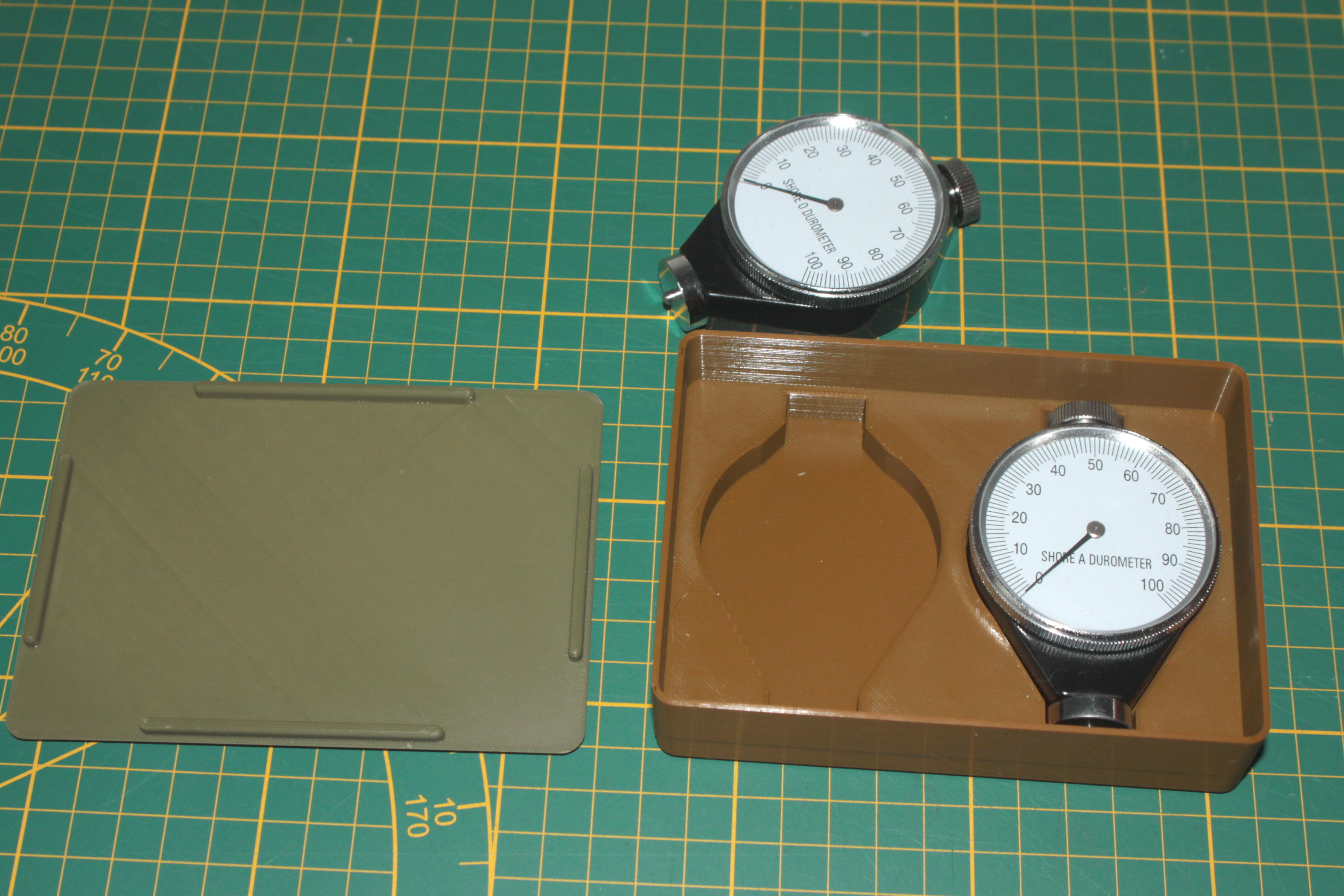 box for two analog Shore durometers (hardness testers)