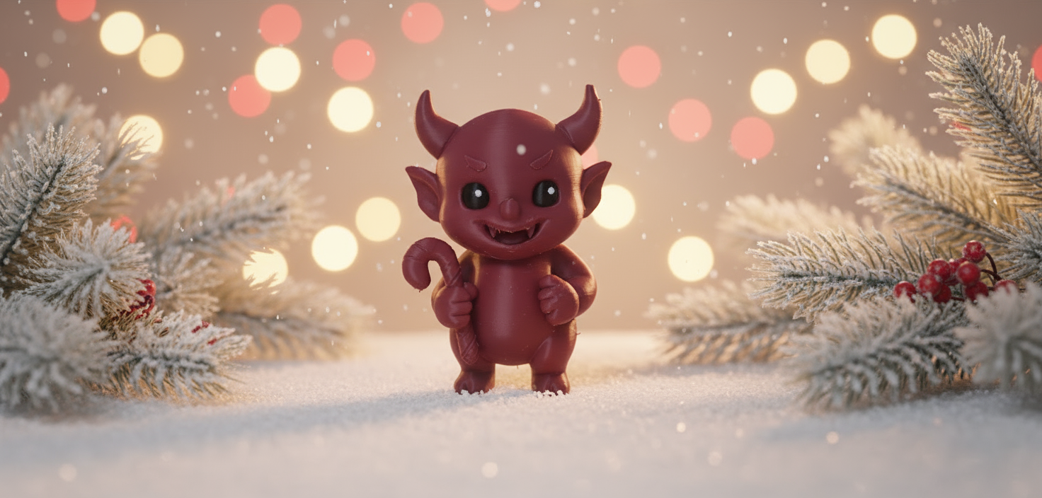 Smiling Demon with Candy Cane Christmas Figure
