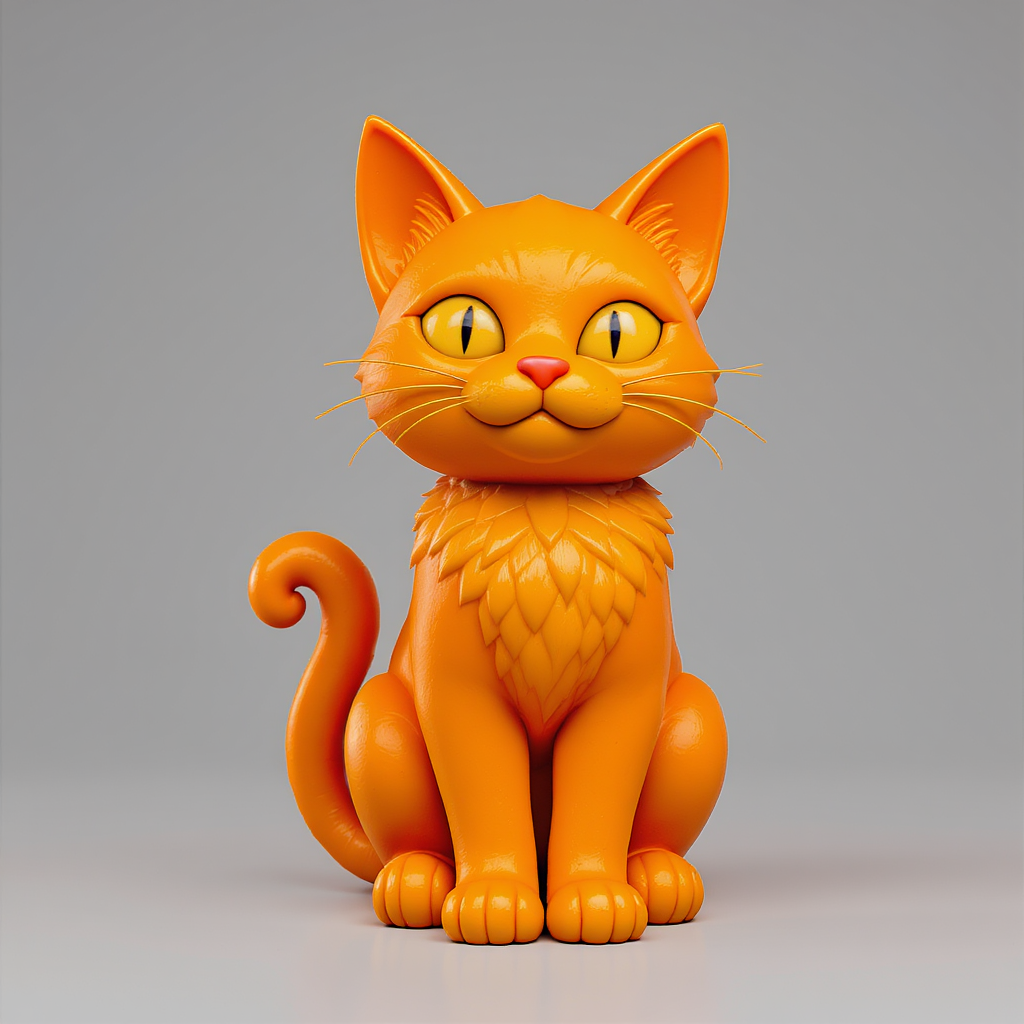 A sitting Halloween cat figure with pointy ears, a curled tail, and smooth stylized details