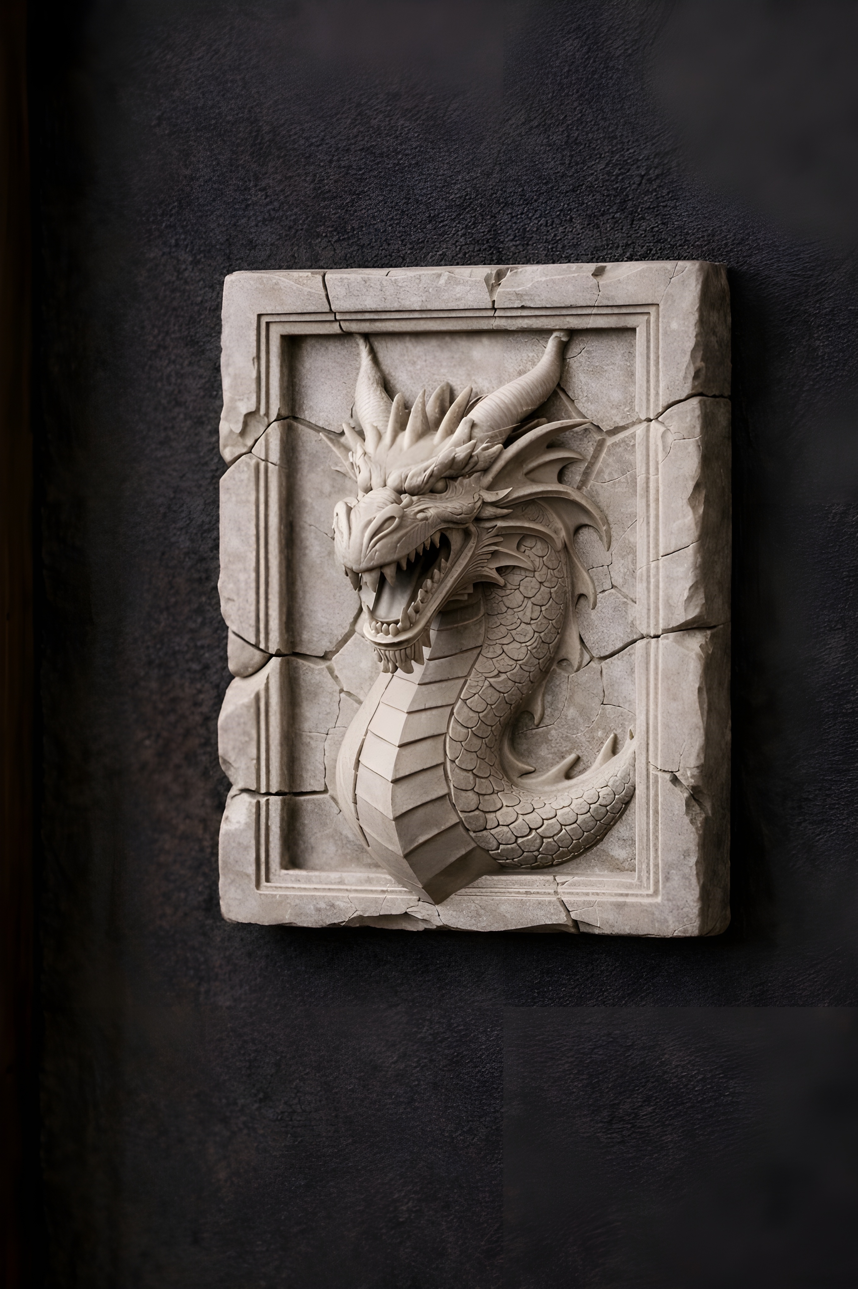 Stonebound Drake – Wall Relief Sculpture