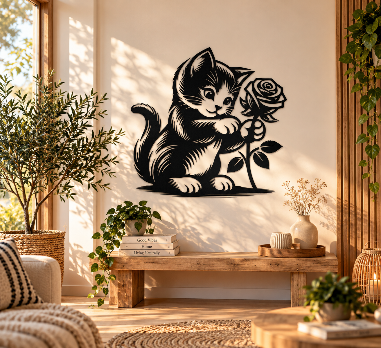 WallArt - Sweet Cat with Flower