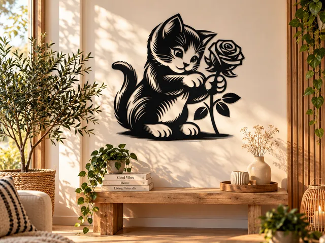 WallArt - Sweet Cat with Flower