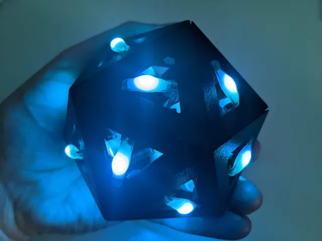 IcosaLEDron: Snap-together LED Icosahedron (D20)