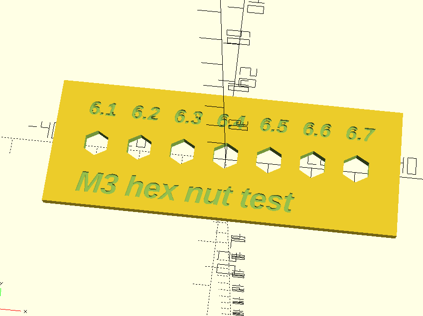 OpenSCAD hex nut test print M3 M4