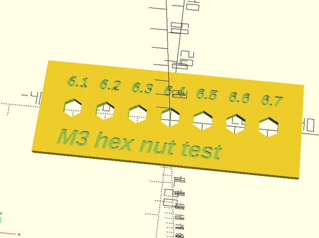 OpenSCAD hex nut test print M3 M4