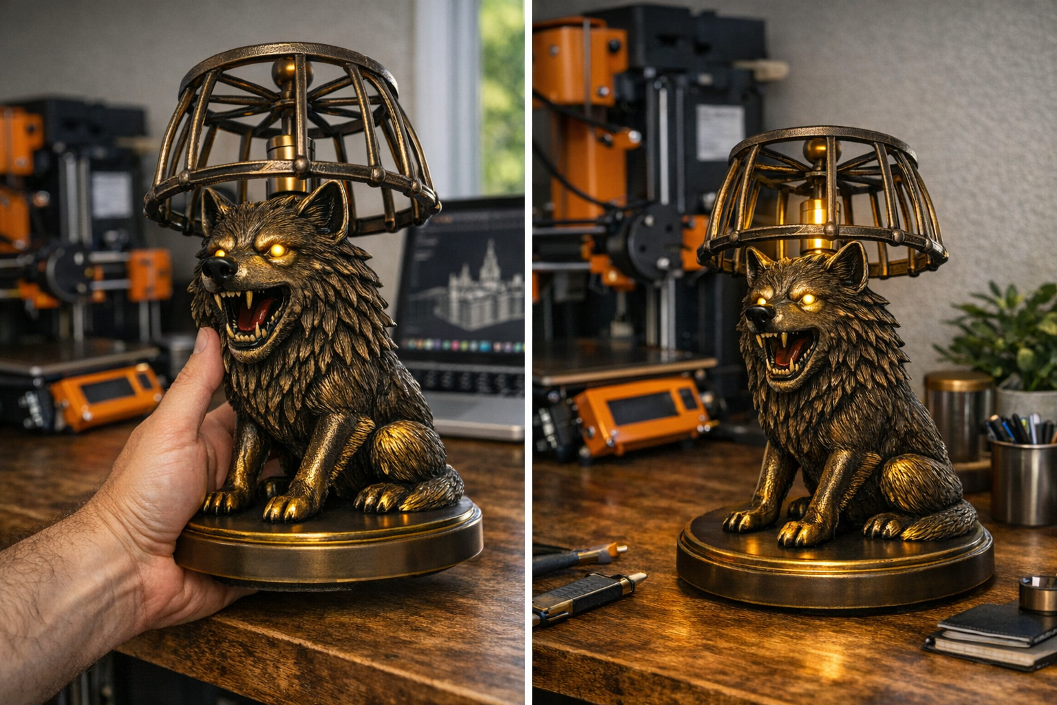 Wolf Sculpture Lamp – PBR Decorative Functional 3D Model (FBX, STL, USDZ, GLB)