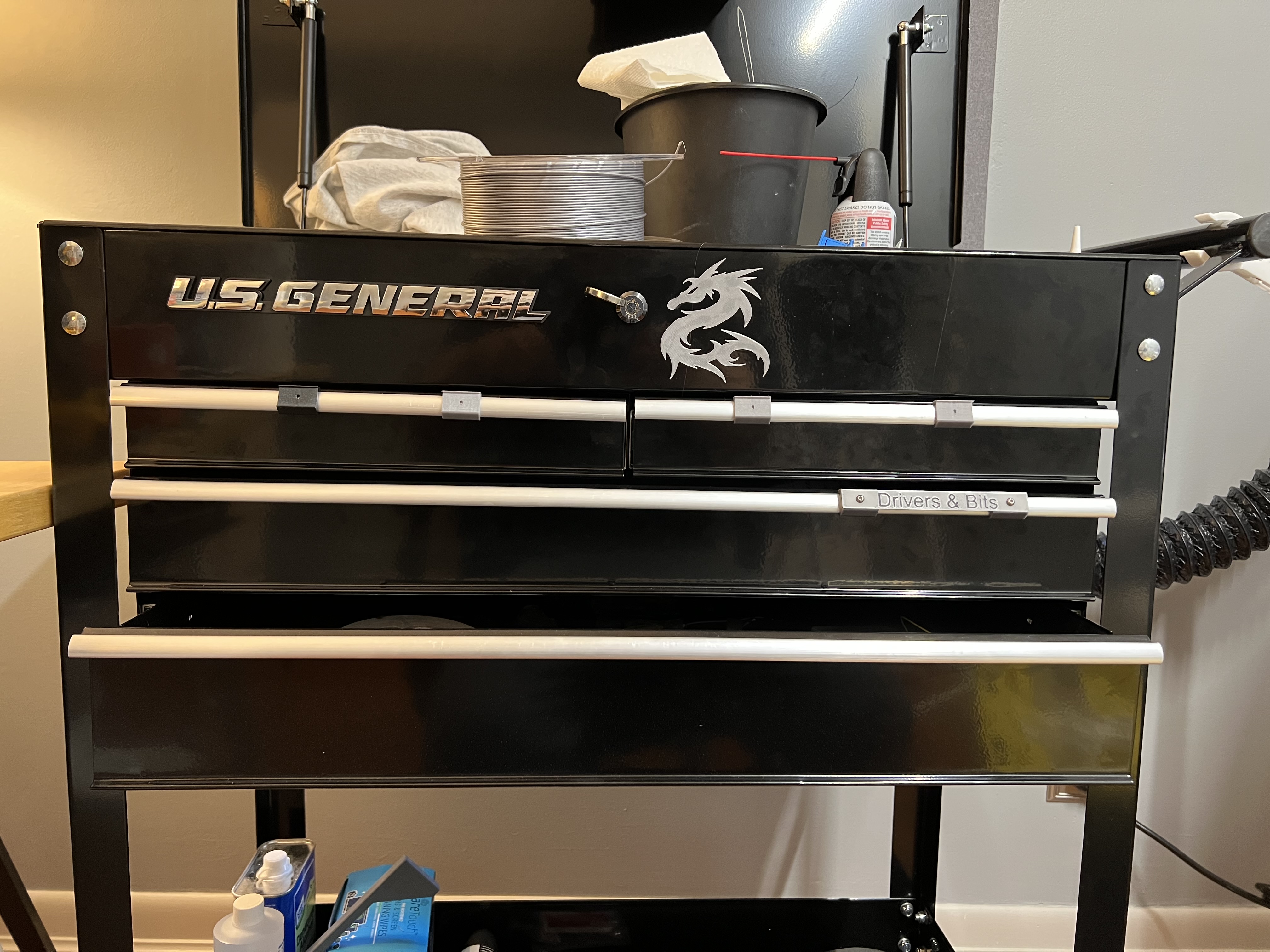 Drawer label & mount for U.S. General 4 drawer 30" cart (Harbor Freight)