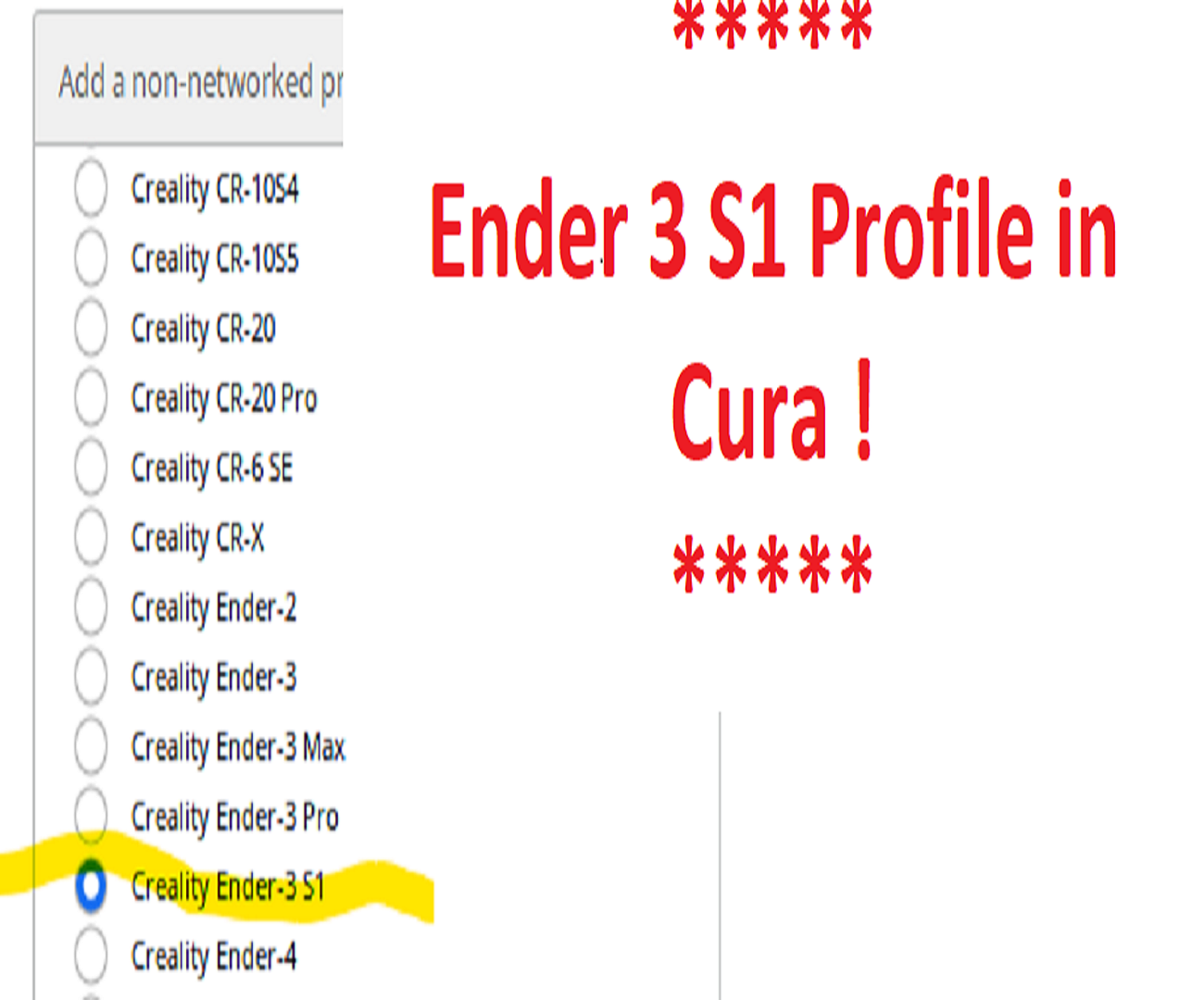 Adding the Ender 3 S1 printer profile in Cura 5/4.13