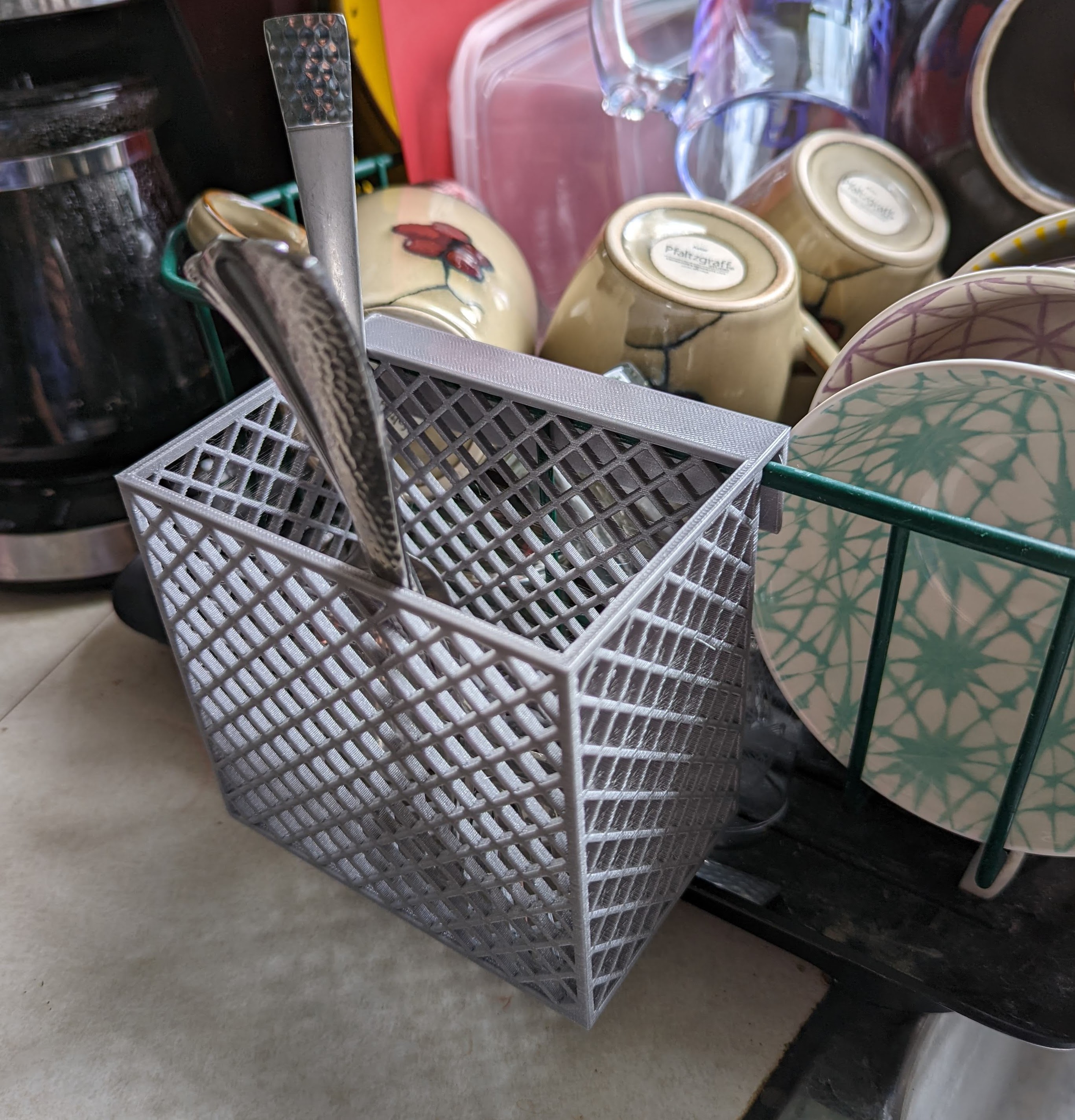 Silverware holder for dish drying rack
