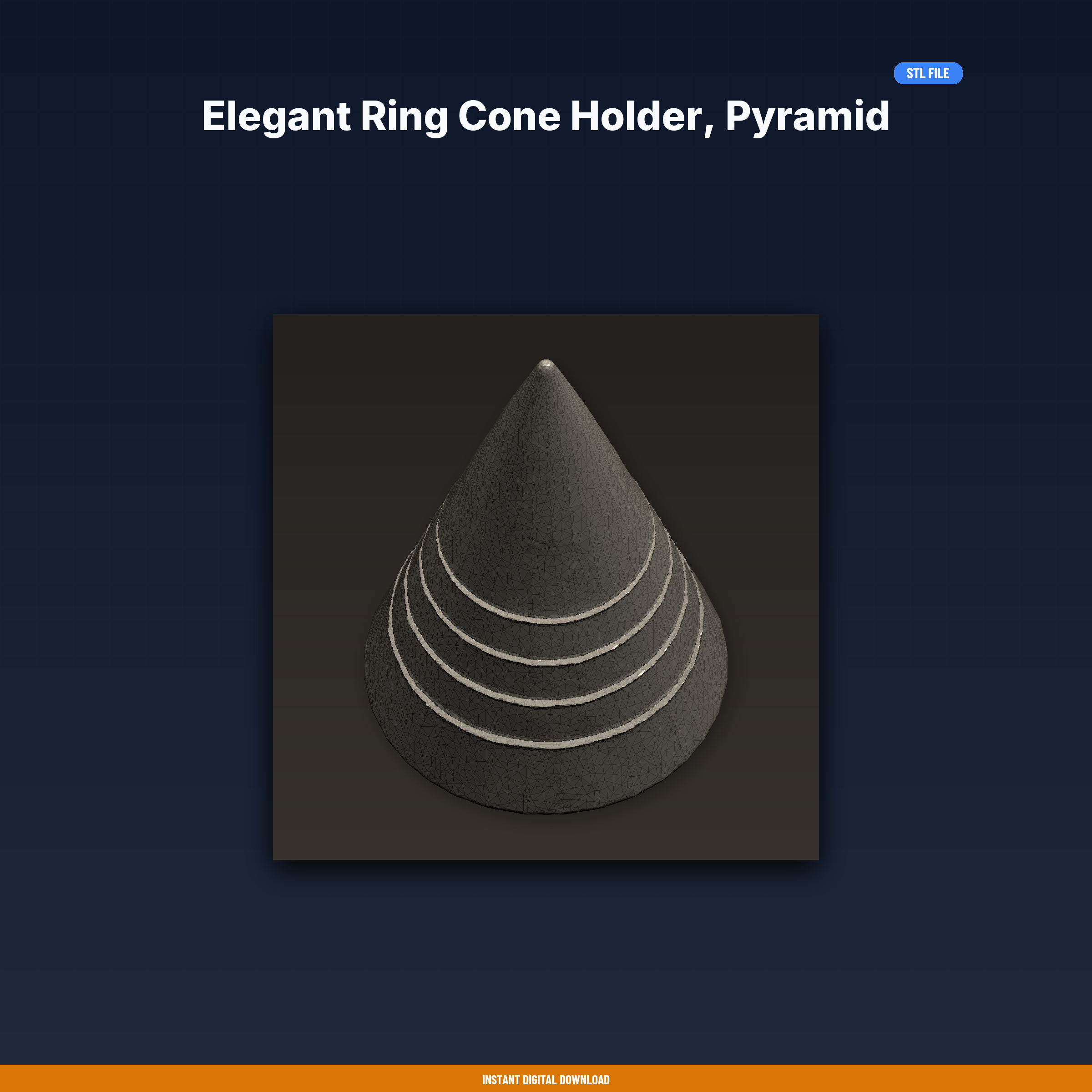 Elegant Ring Cone Holder, Pyramid Shape, Holds Multiple Rings, - 3D Printable STL File