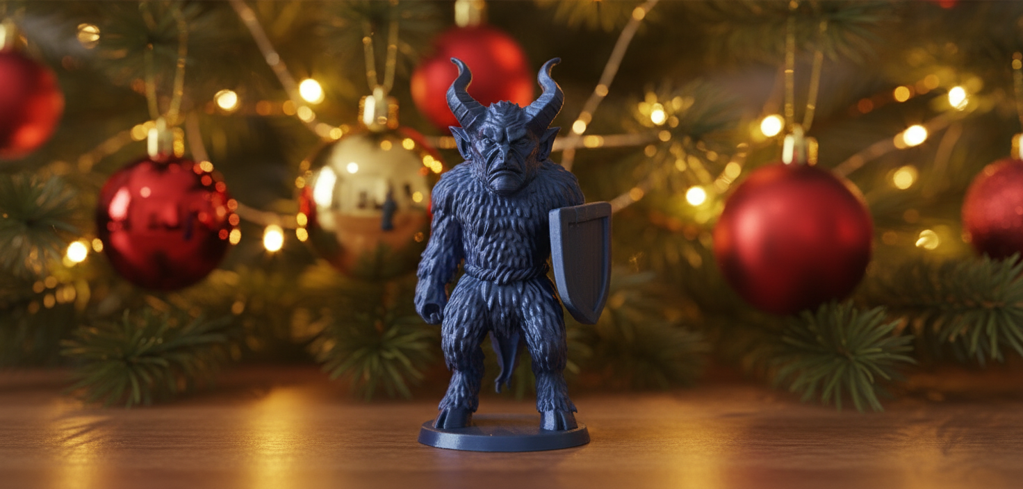 Furry Krampus with Shield Holiday Figure