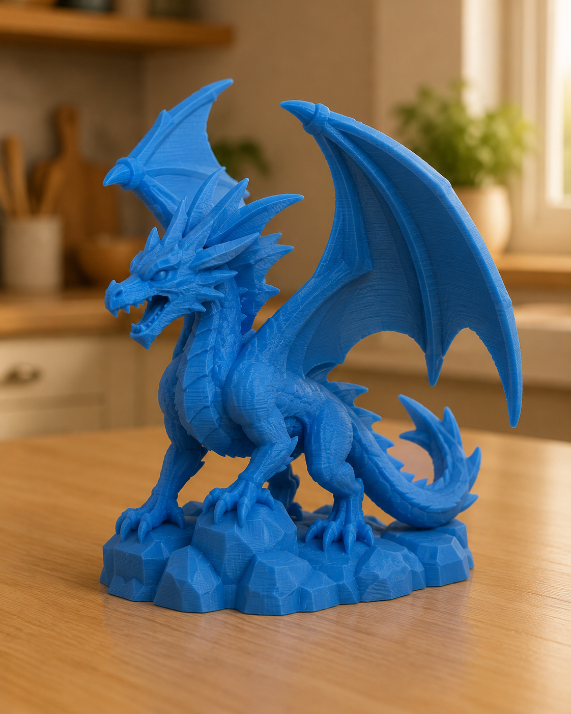 Blue Winged Dragon on Rock Base