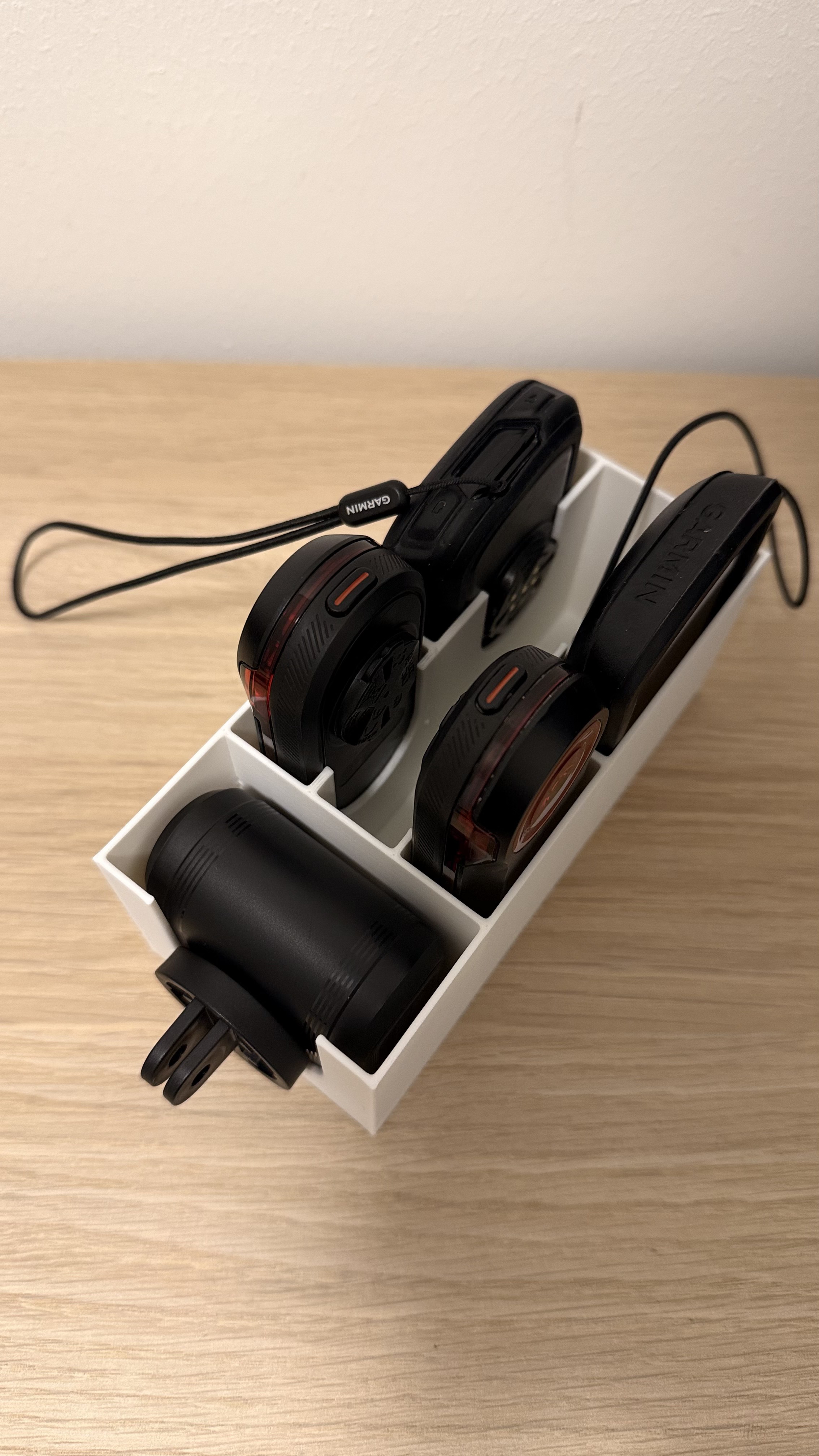 Storage for two Garmins 840, Varia and accessories
