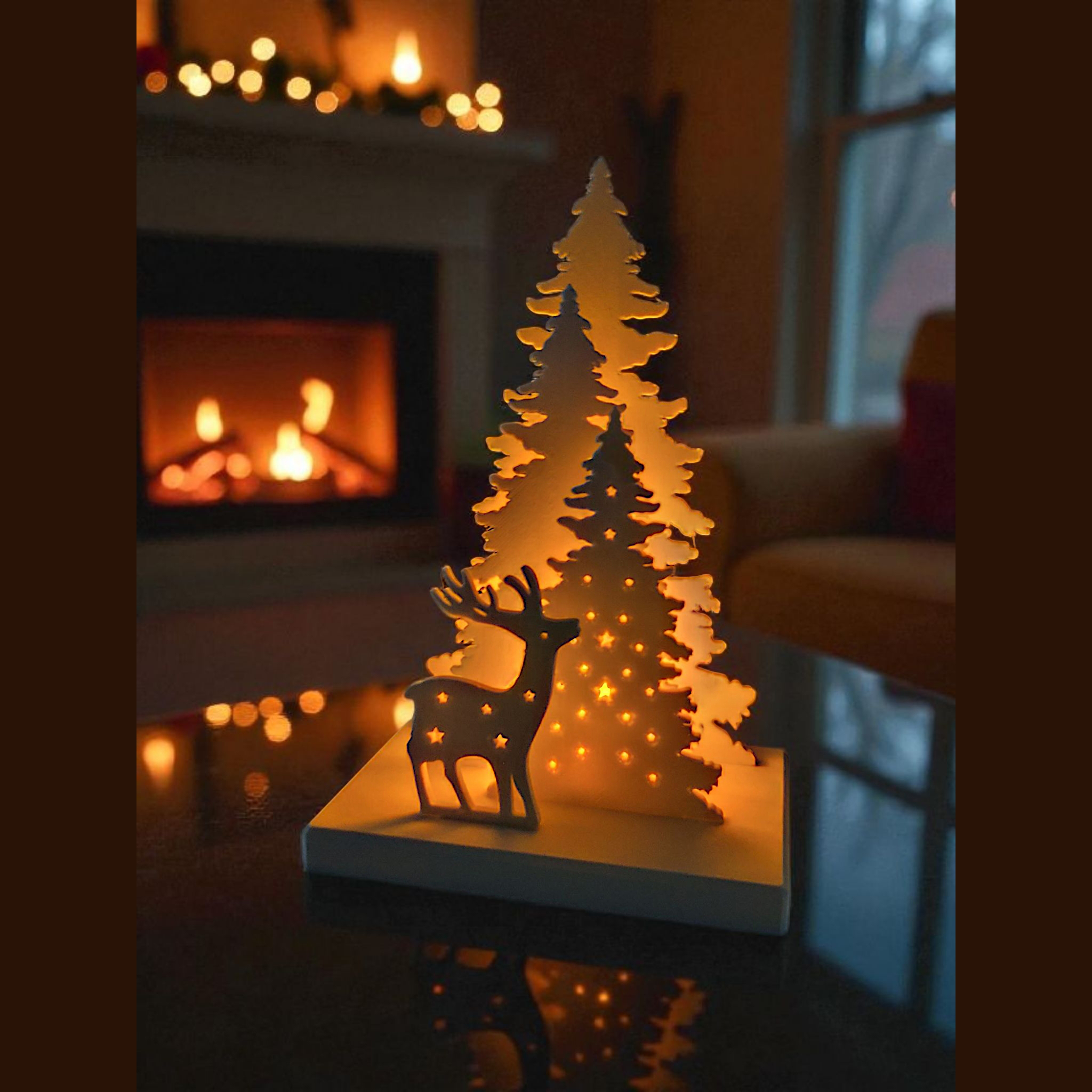 Christmas Decor Scene with LED tealight holder 3D model thumbnail