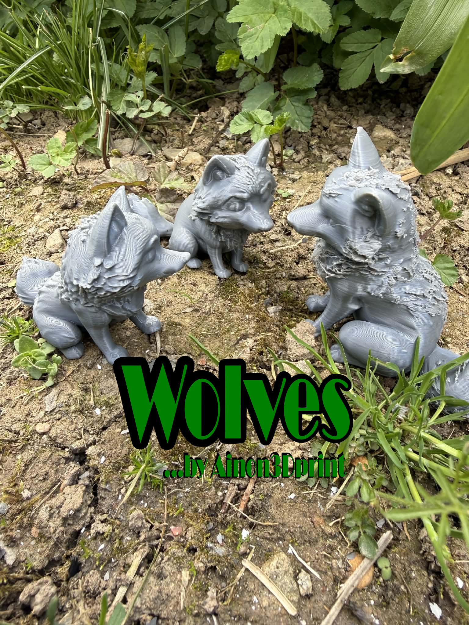 Wolves, puppies with mother wolf