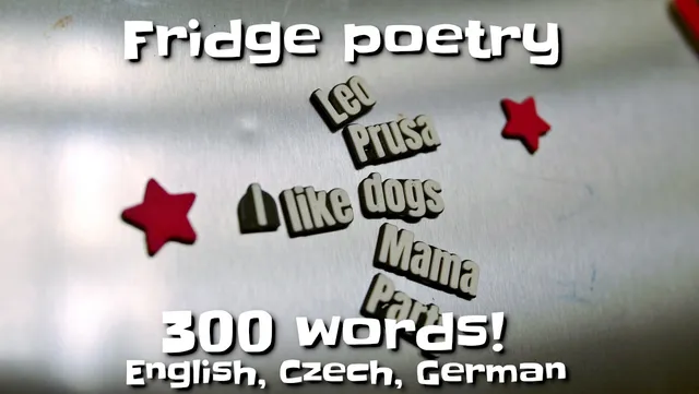 Refrigerator poetry (Magnetic words in English, Czech, German)