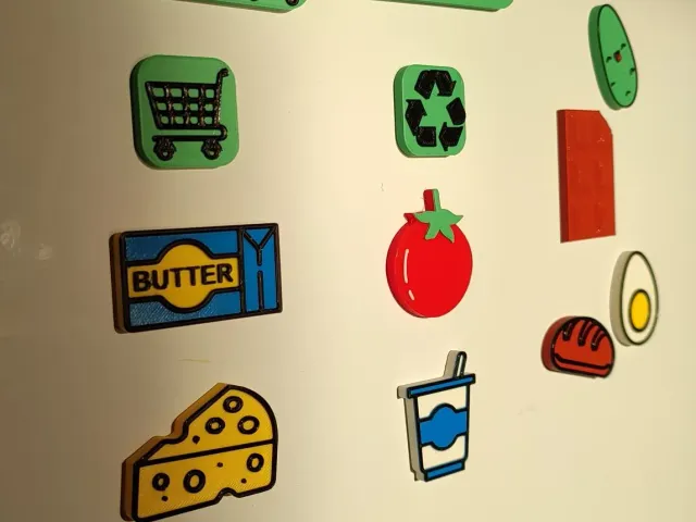 Shopping list and zero waste magnets for fridge