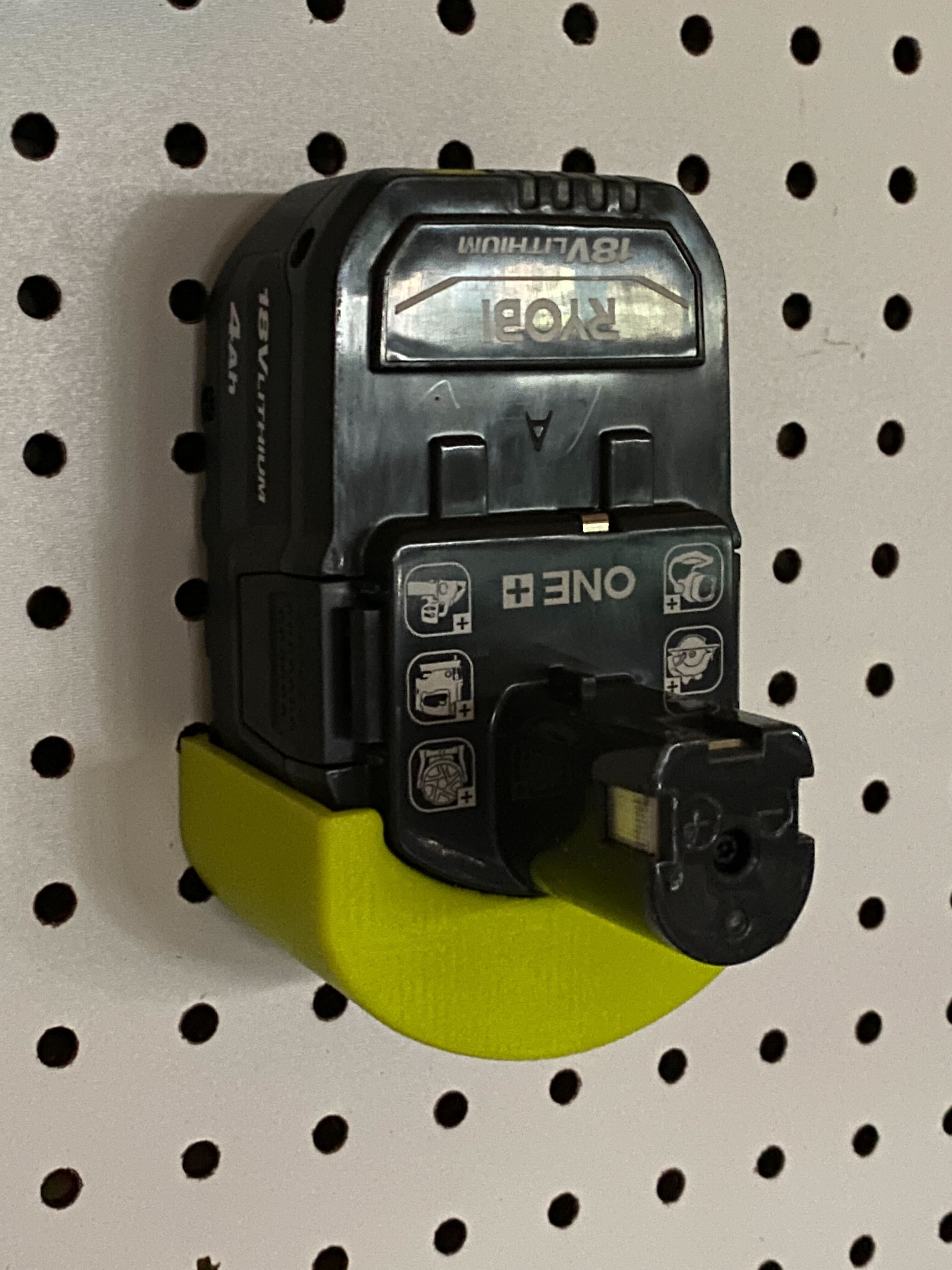 pegboard holder for Ryobi One+ 4Ah battery