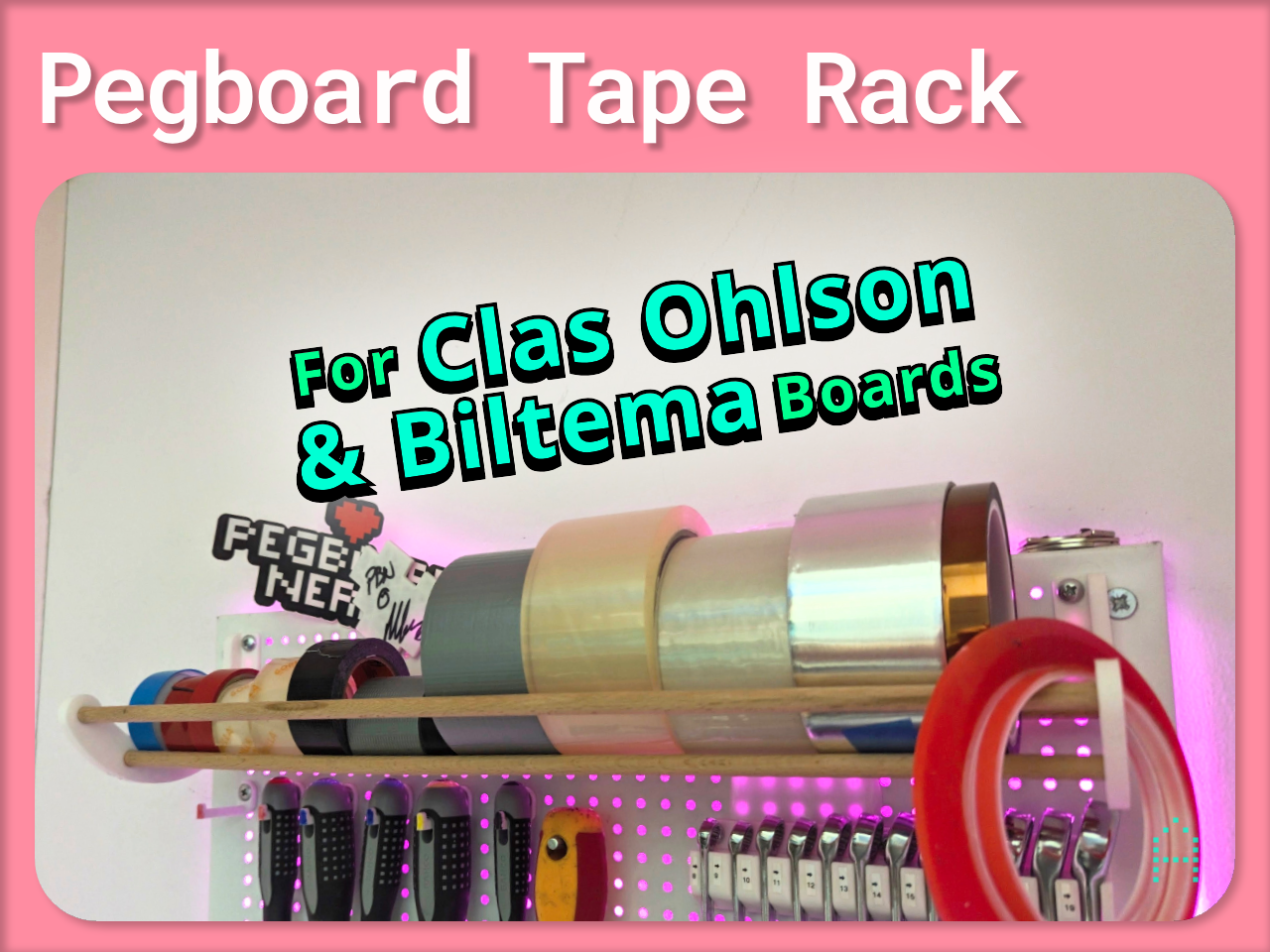 Tape Holder for Clas Ohlson & Biltema Pegboards