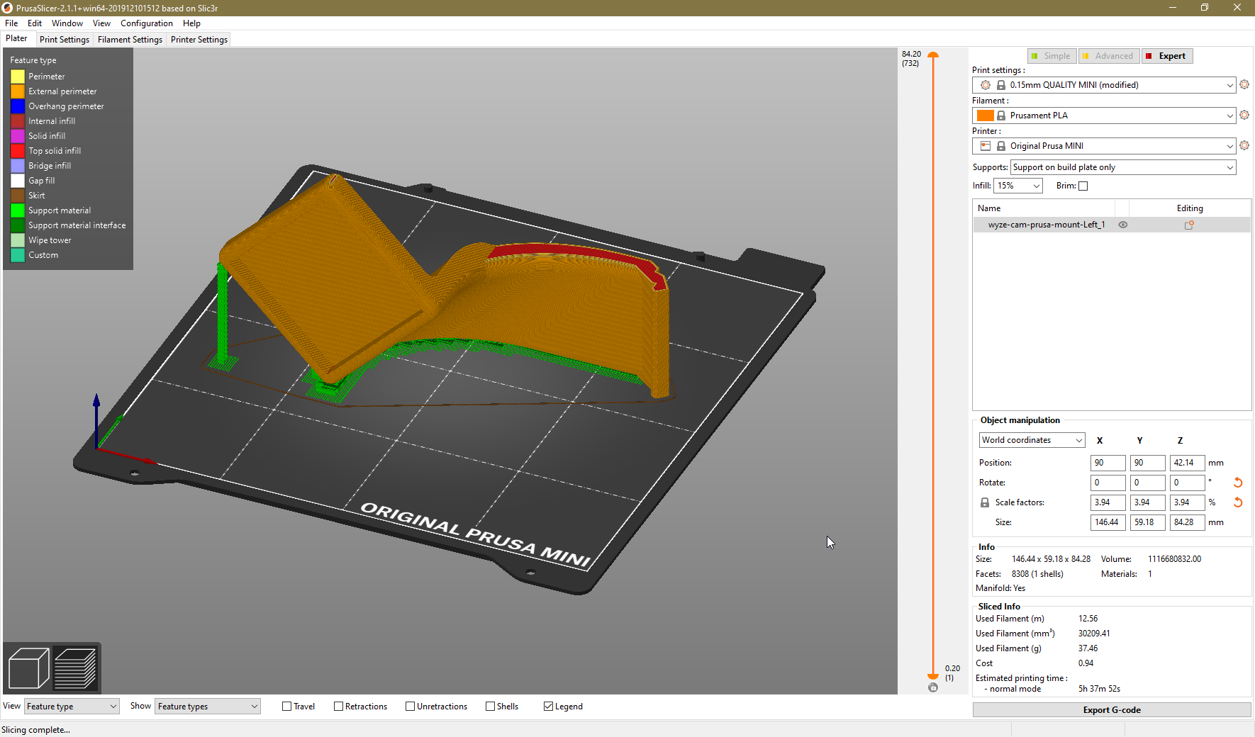 Wyze cam mount for Prusa Mini