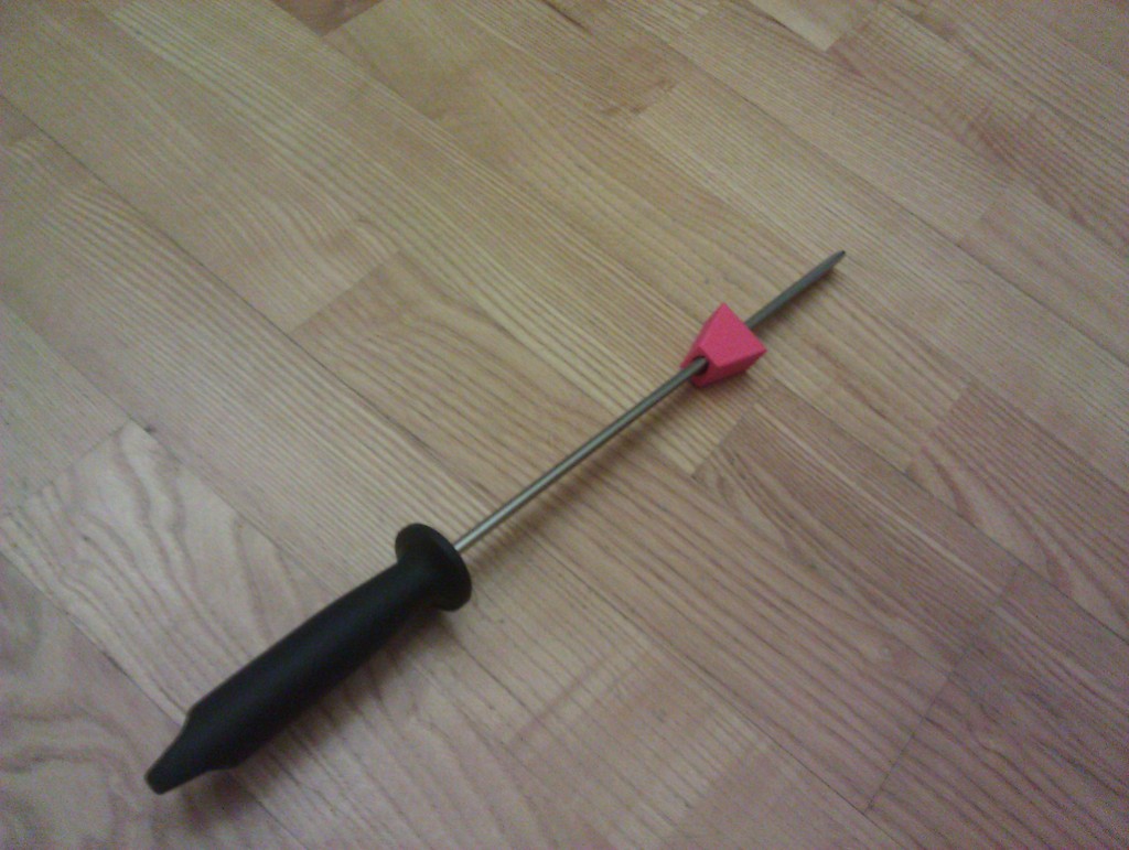 A guide for a sharpening rod to get the knife angle just right