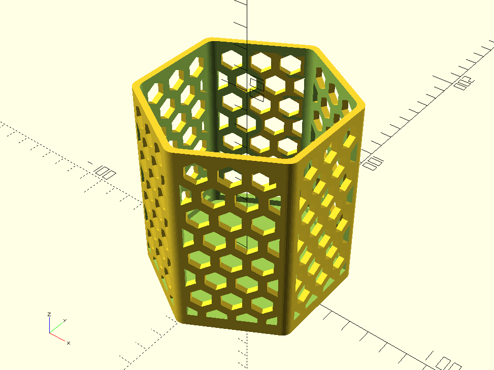 Kelímek se vzorem plástve (Cup with honeycomb pattern) - OpenSCAD parametrizable
