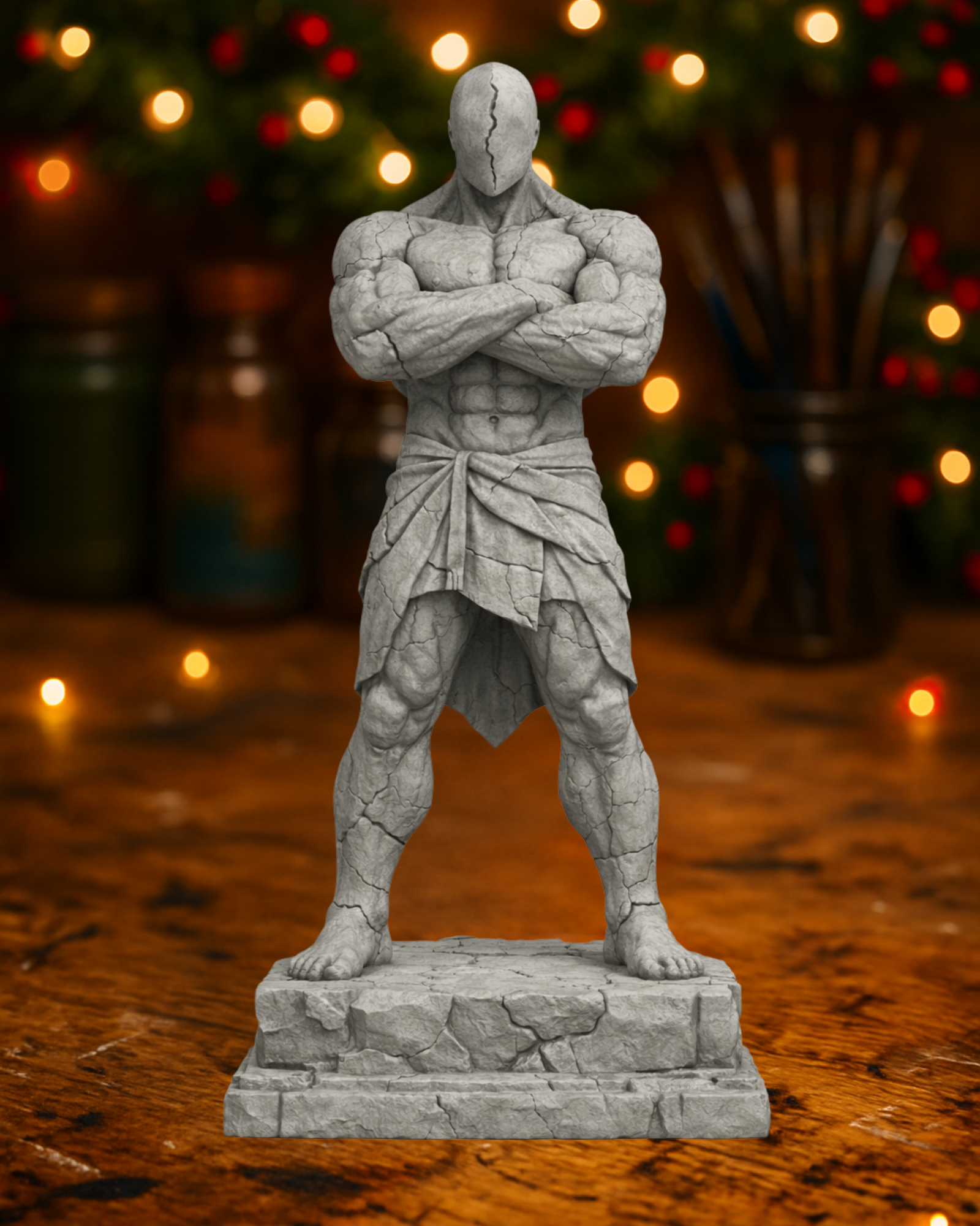 Cracked Stone Guardian Statue – Mythic Warrior Sculpture
