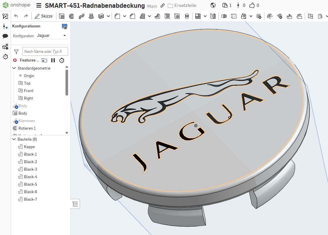 Radnabenabdeckung "Jaguar" for SMART 60 mm / Center Wheel Cap 'Jaguar' for SMART 60 mm
