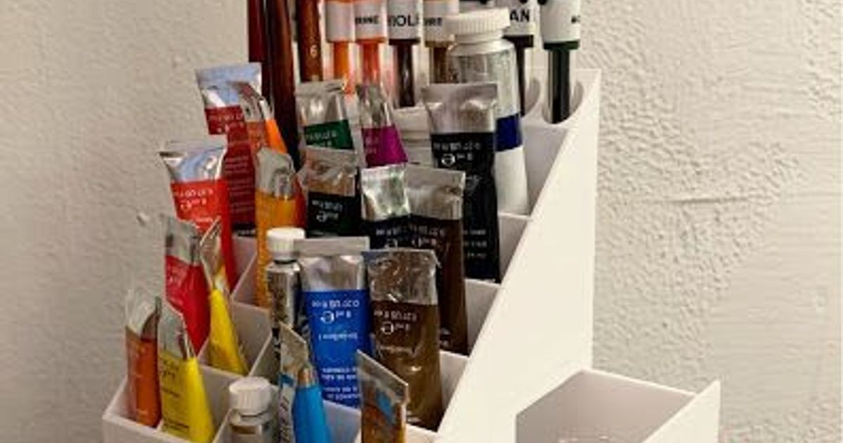 Paint tube holder with pen and brush holders by SC Download free STL