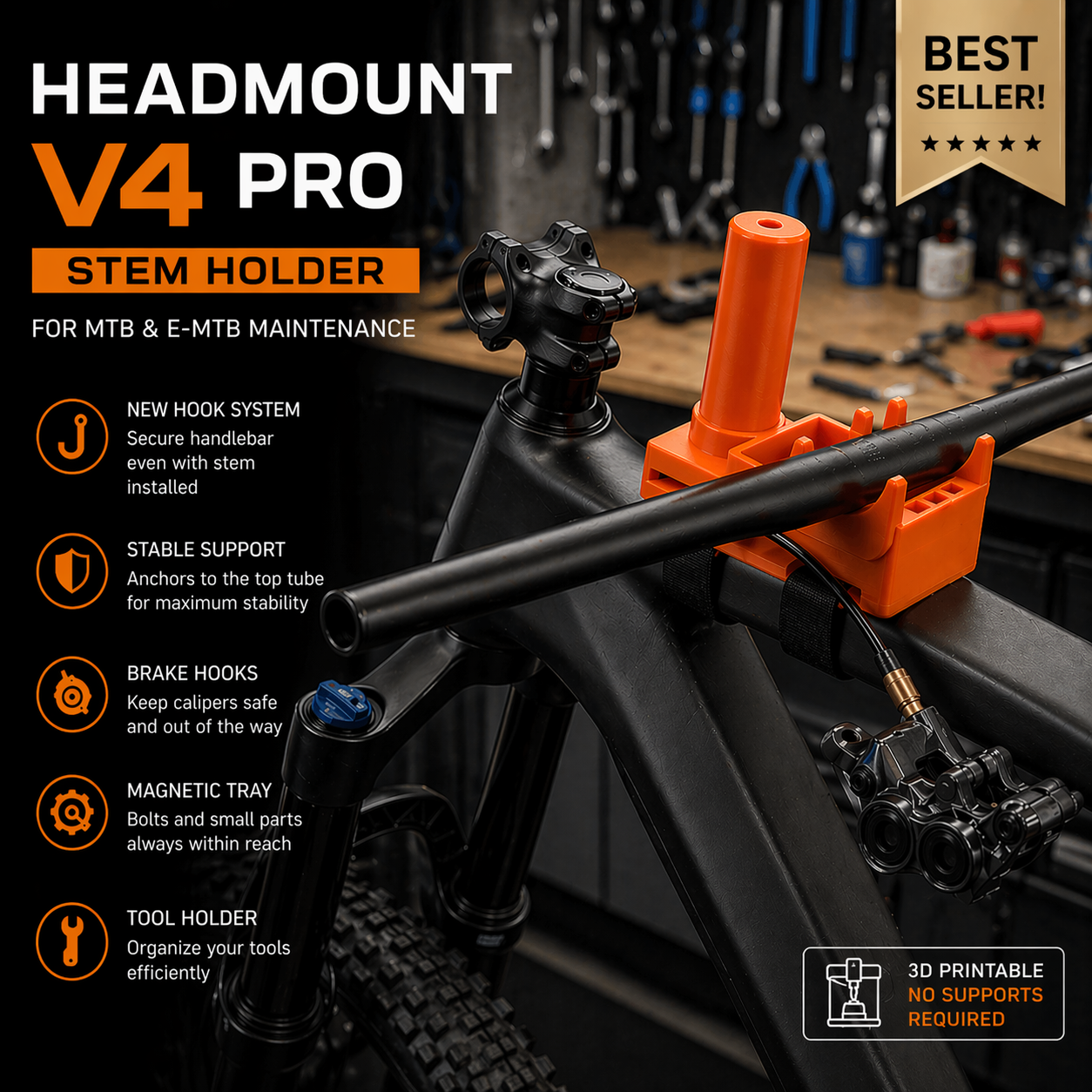 HeadMount V4 Pro Stem Holder | MTB - E-MTB Cockpit Maintenance Workstation