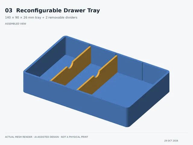 Reconfigurable Drawer Tray with Two Removable Dividers