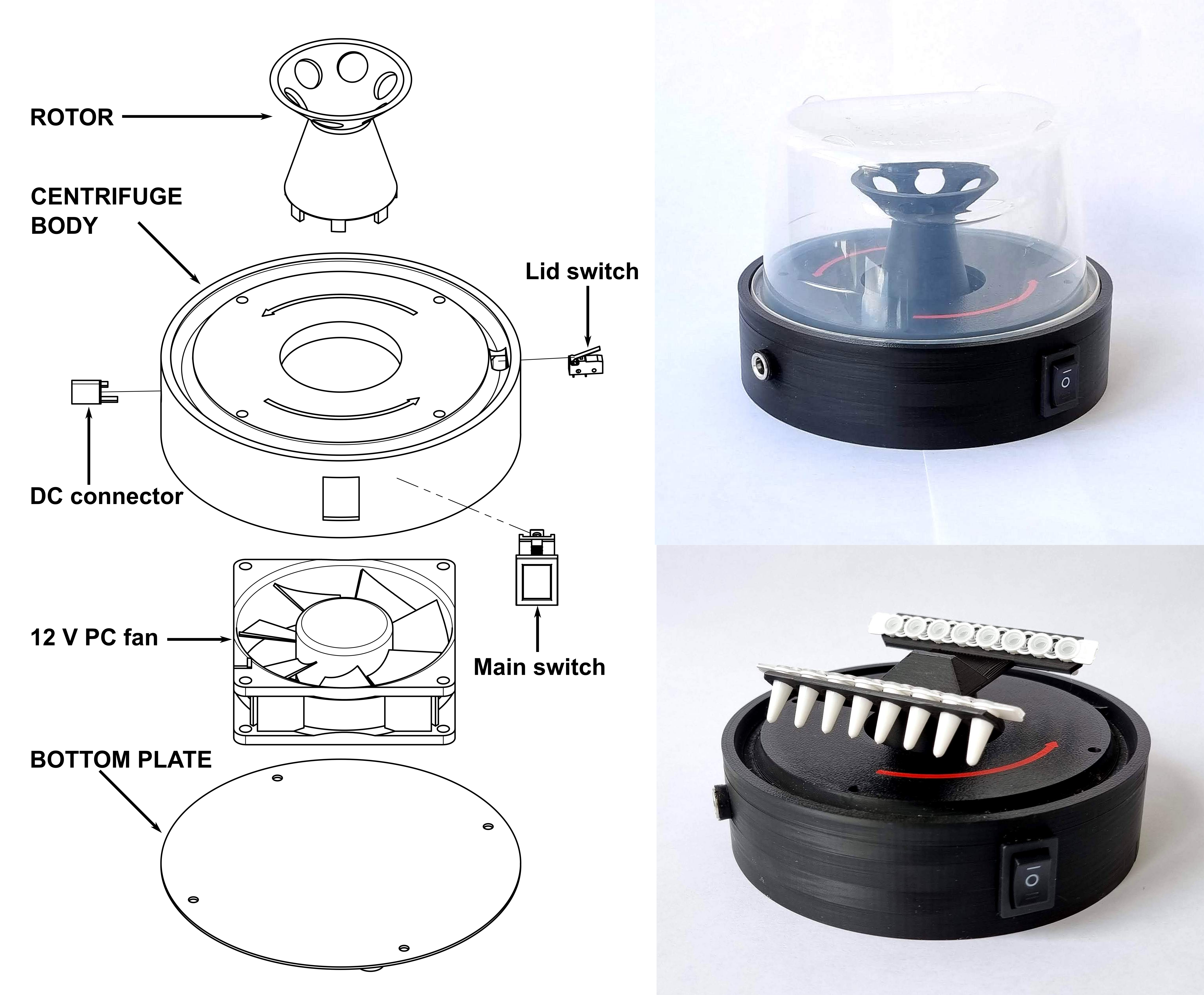 Mini benchtop centrifuge for PCR strips and tubes