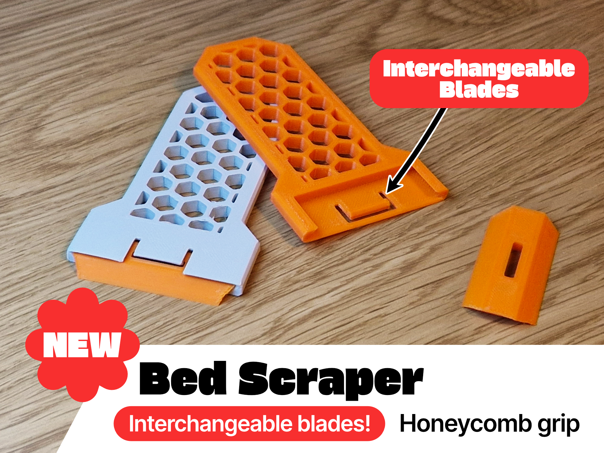 Interchangeable Blade Bed Scraper / 3D Printable Blades 3D model thumbnail