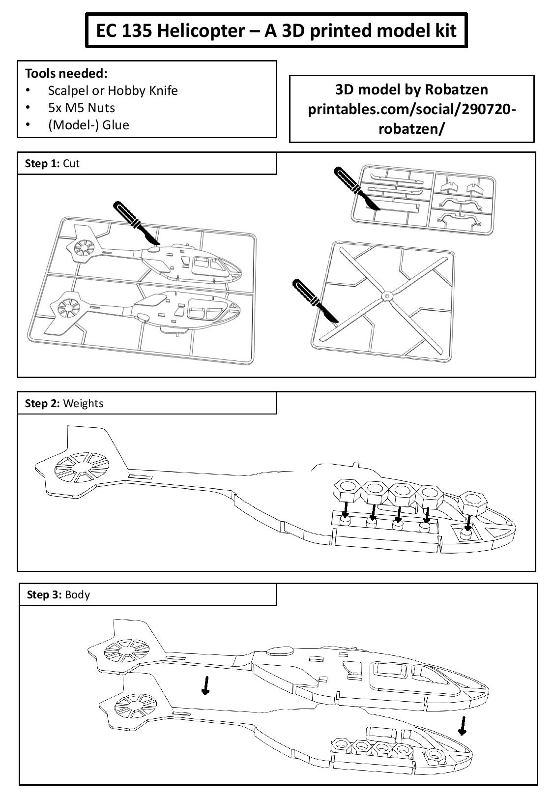 EC135 Helicopter Kit Card w/ printable instructions by Robatzen
