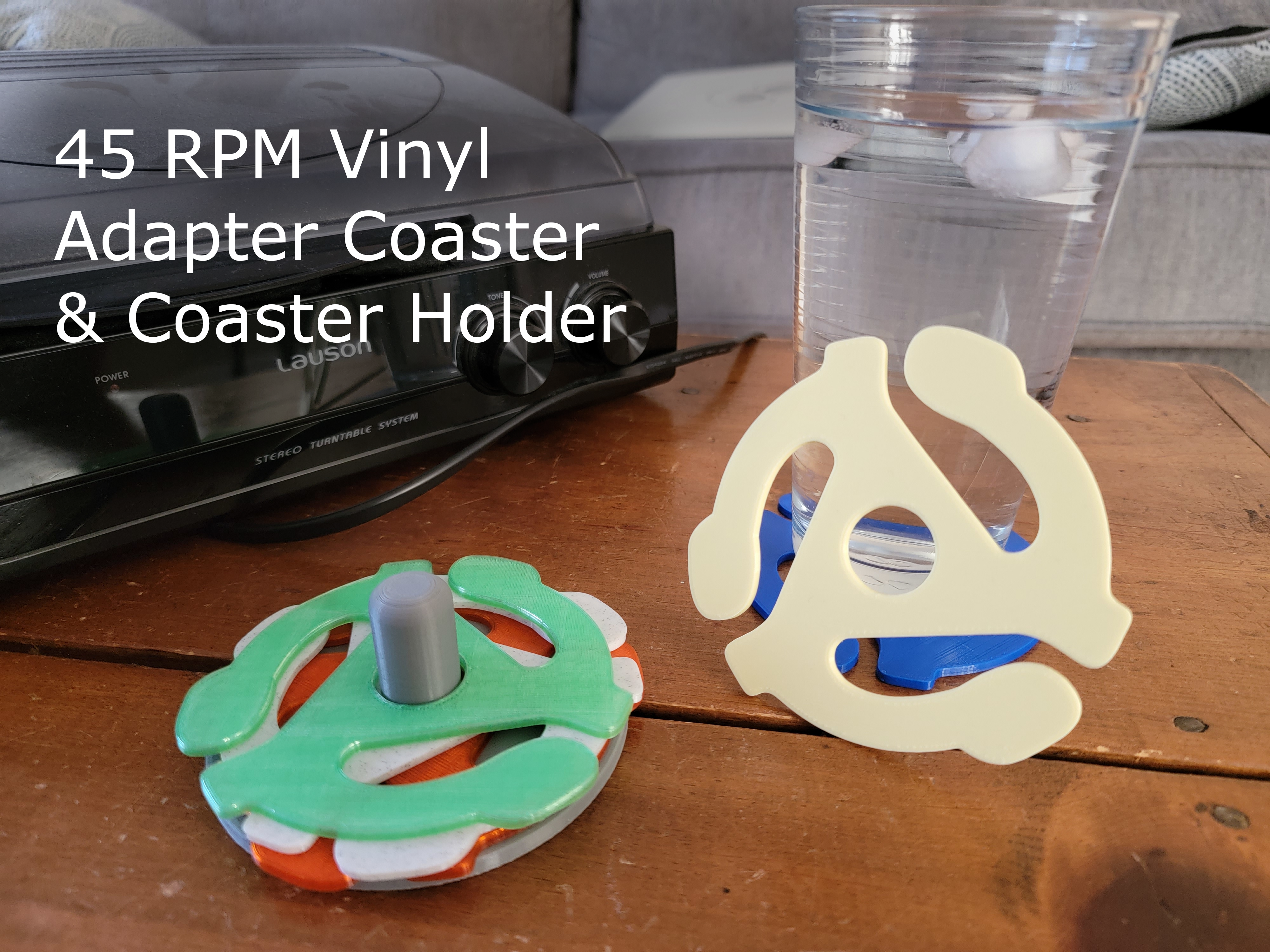 45 RPM Vinyl Adapter Coaster + Coaster Holder