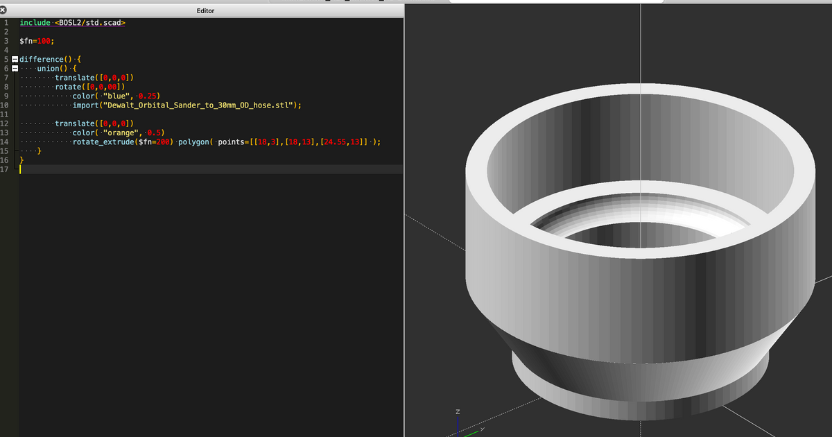 Dewalt orbital sander 30mm hose adapter (no supports) by krazyderek Download free STL model