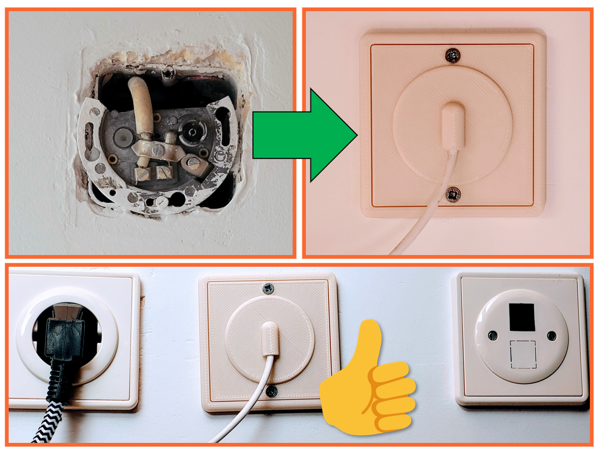 Wall socket cover with a cable output