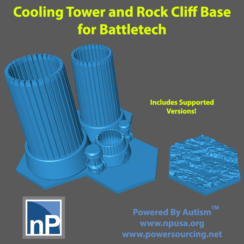 Battletech Buildings and Bases - Cooling Tower & Rock Cliff Base