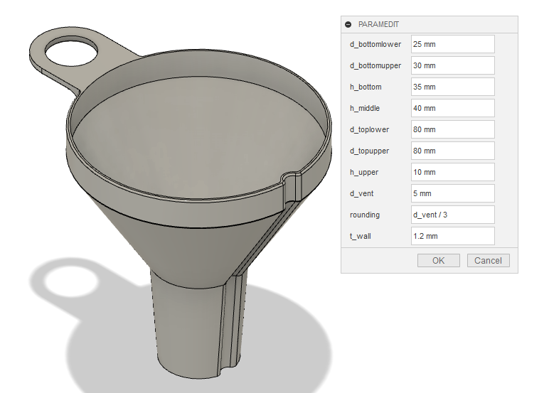 Parametric funnel Fusion 360