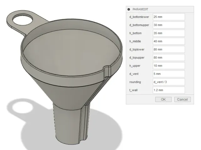 Parametric funnel Fusion 360