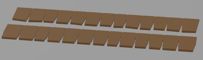 Strip of roof shingles, even and uneven, for building model houses.