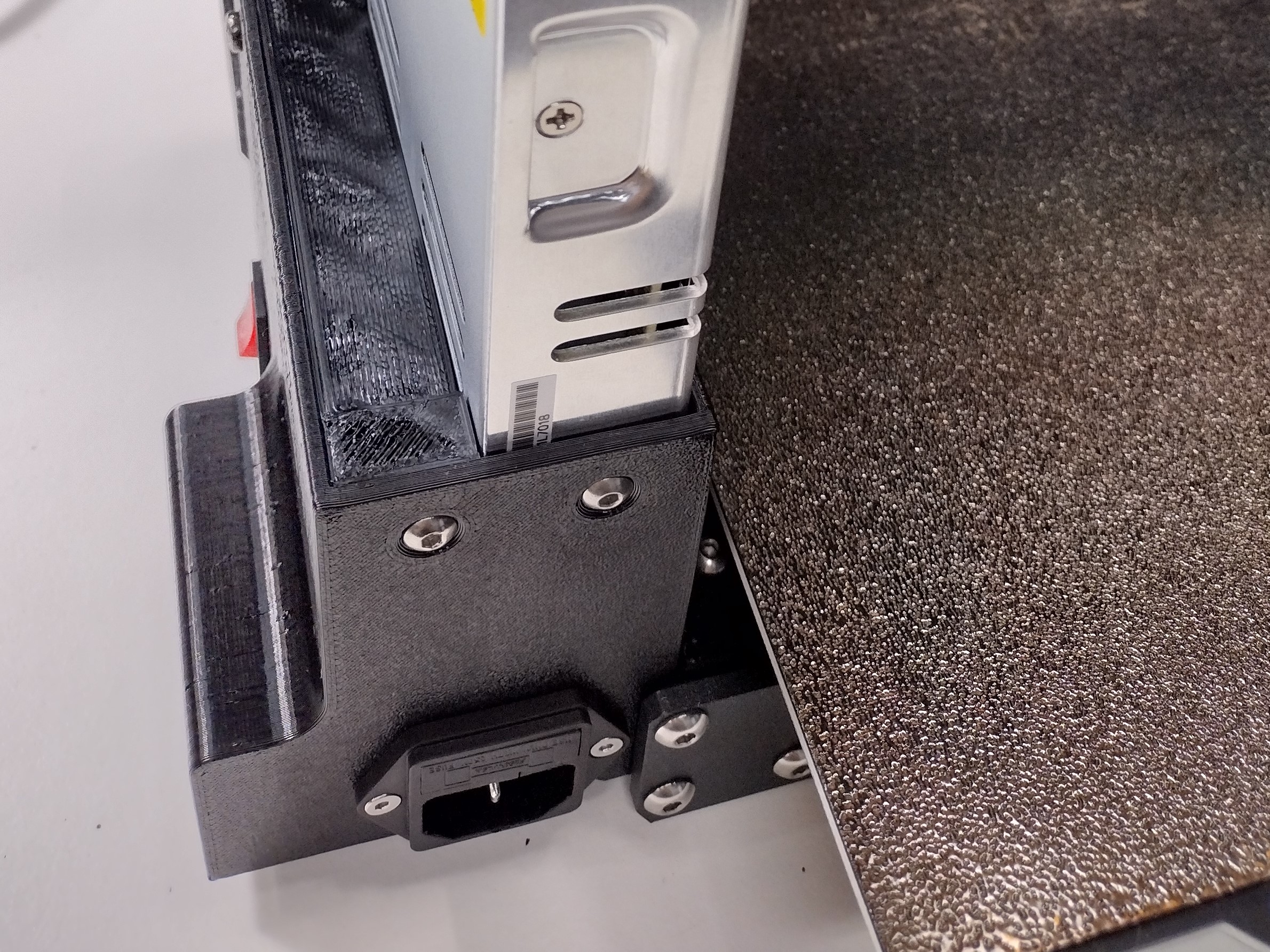 Meanwell LRS-350 RSP-320 PSU cover for Prusa Mk3/Mk4 with rear AC/Mains receptacle