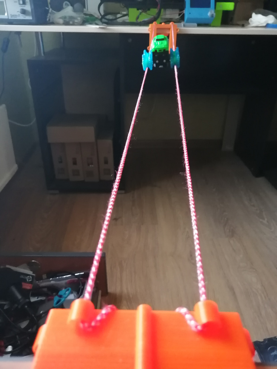 A Rope Track (Zip Line, Aerial line)  kit for TrixTrux toy cars