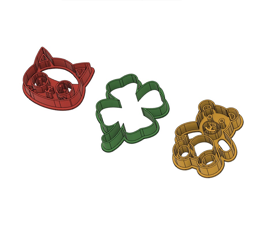 Cookie cutters - Cat, Four leaf clover, Teddy bear
