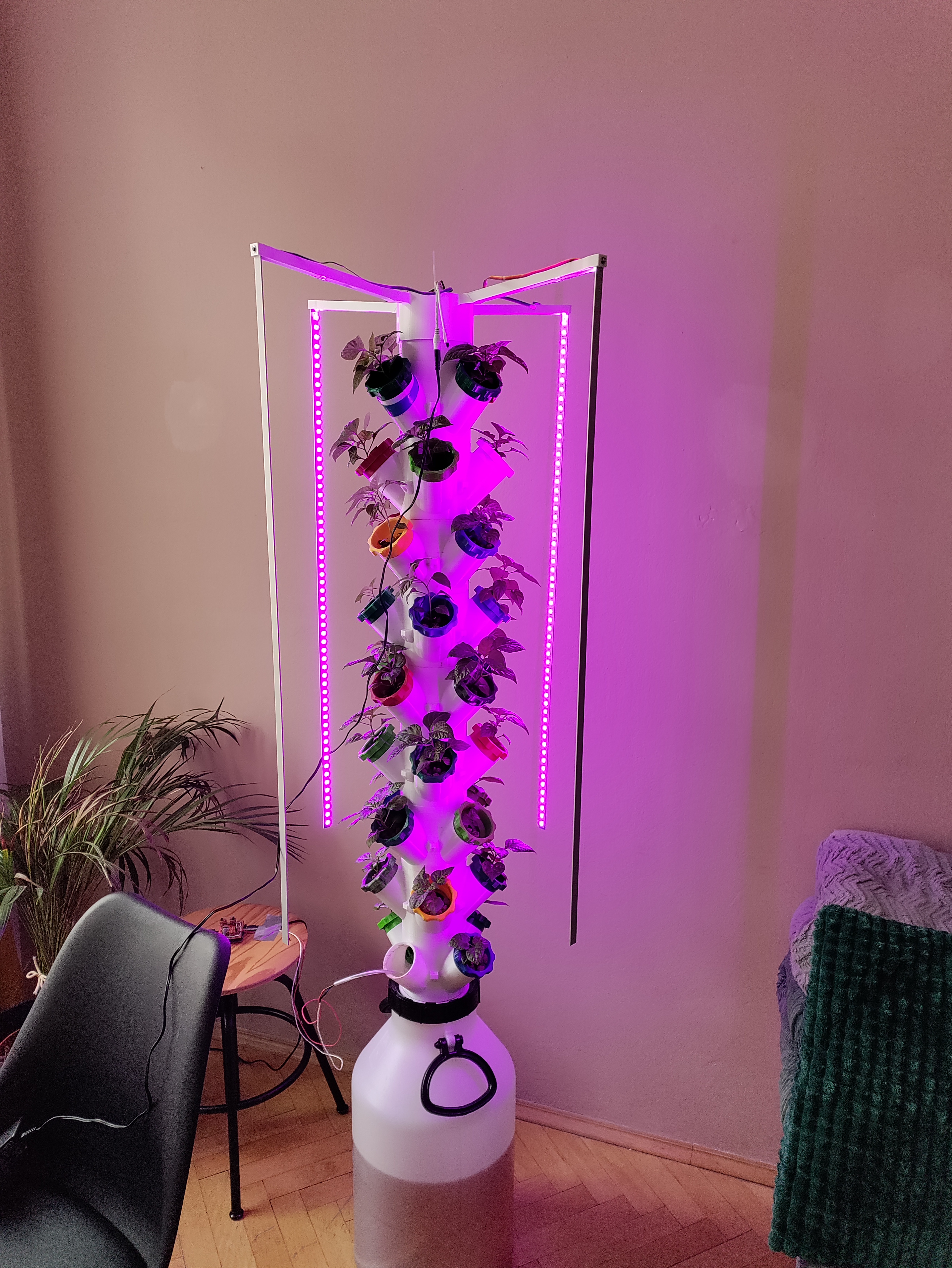 Arms for LED strips, extension of Modular Hydroponic Tower Garden by boundarycondition