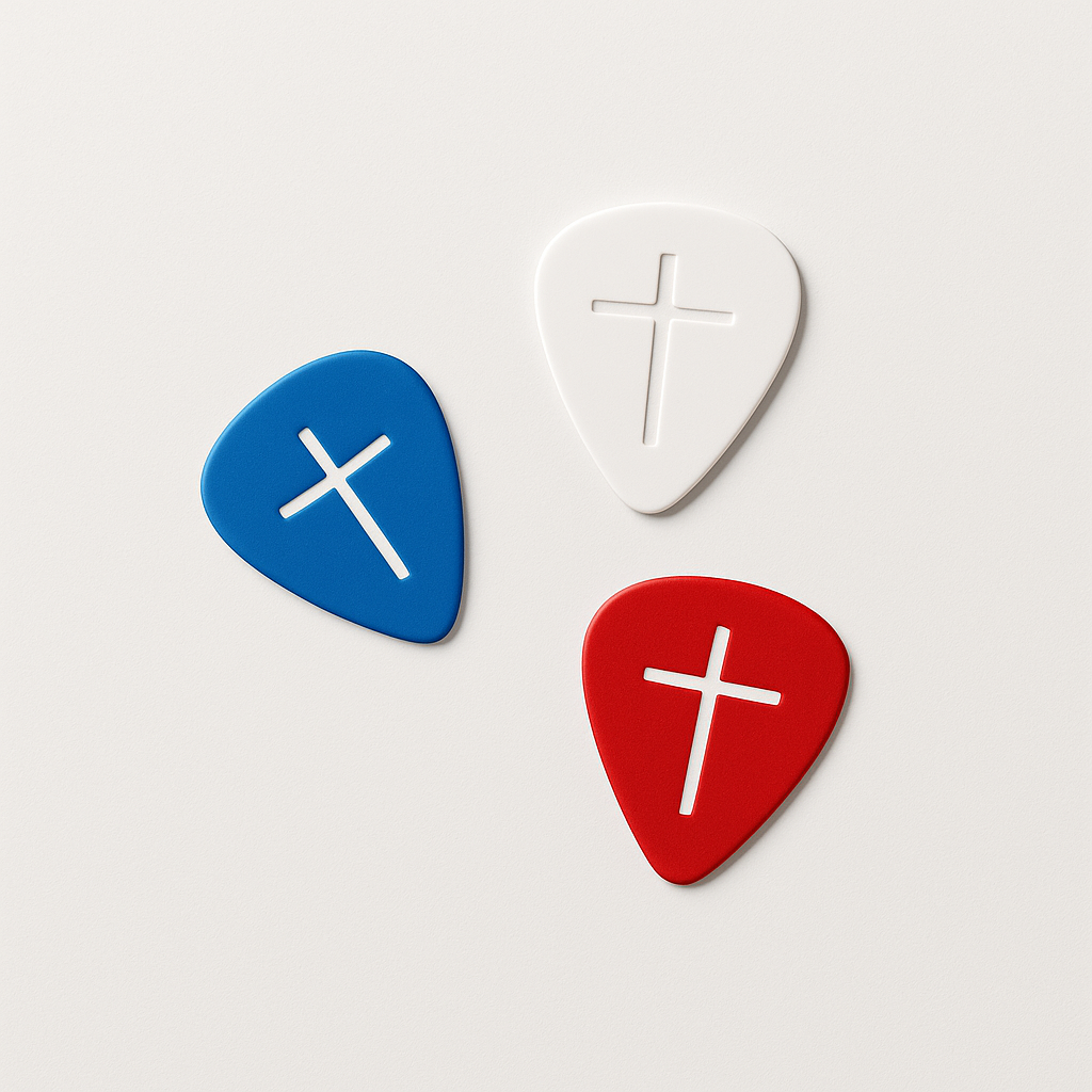 Guitar pick with a Christian cross